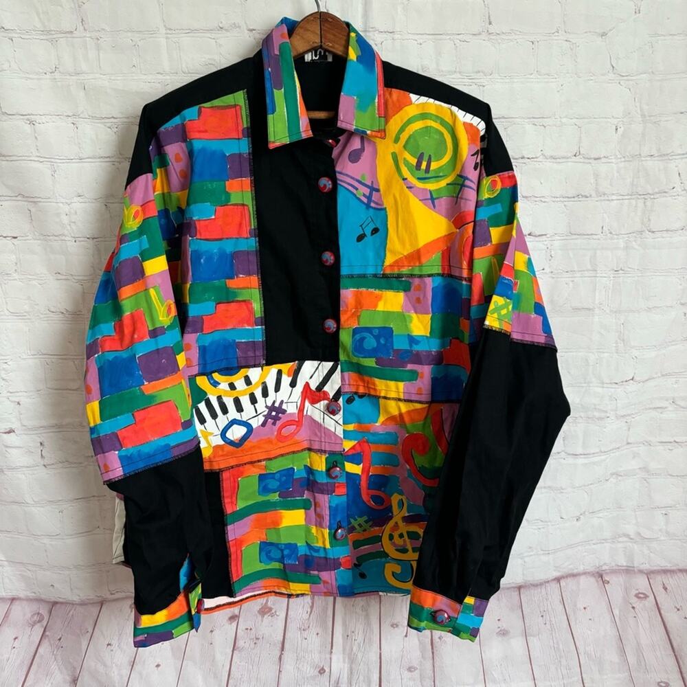 Art to Wear long sleeve hand painted music theme shirt Size 1X LRW Designs